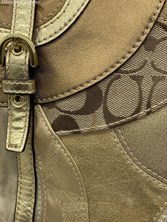 Authentic COACH Vintage Y2K 2009 Metallic Gold Patchwork Satchel Handbag F14007 - Picture 4 of 16